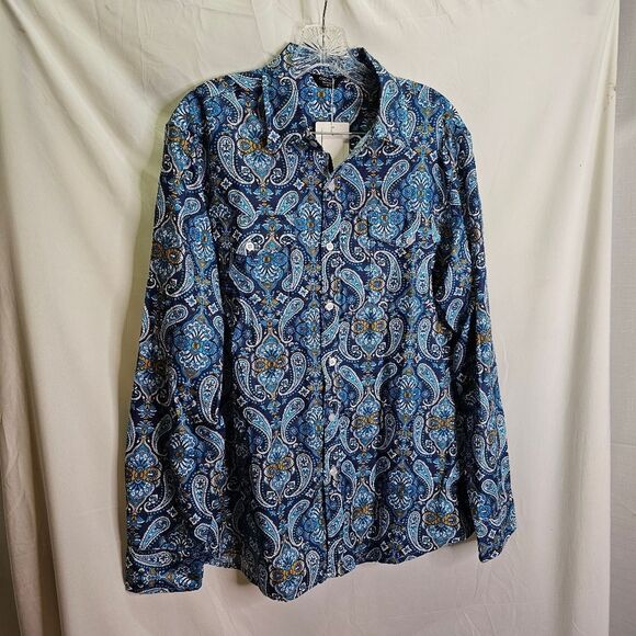 Coofandy Blue Paisley Long Sleeve Button Down Shirt Size Medium - Picture 3 of 9